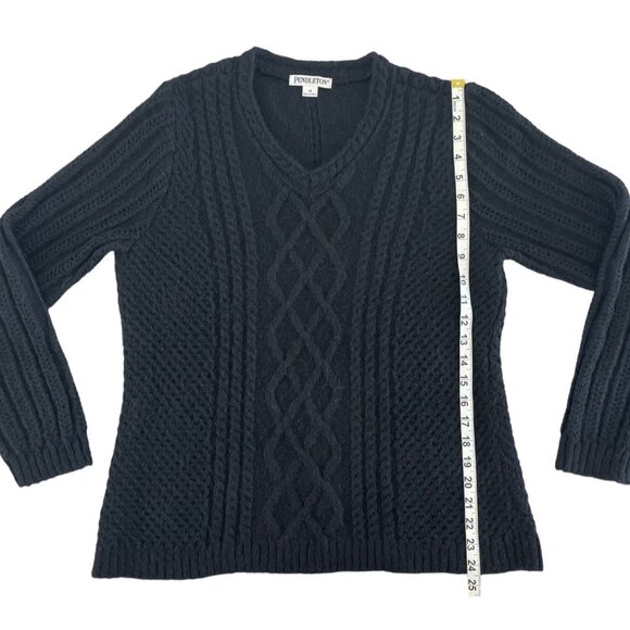 Pendleton Women's V-Neck Cableknit Sweater Black Mohair Wool Size Medium - Picture 3 of 8